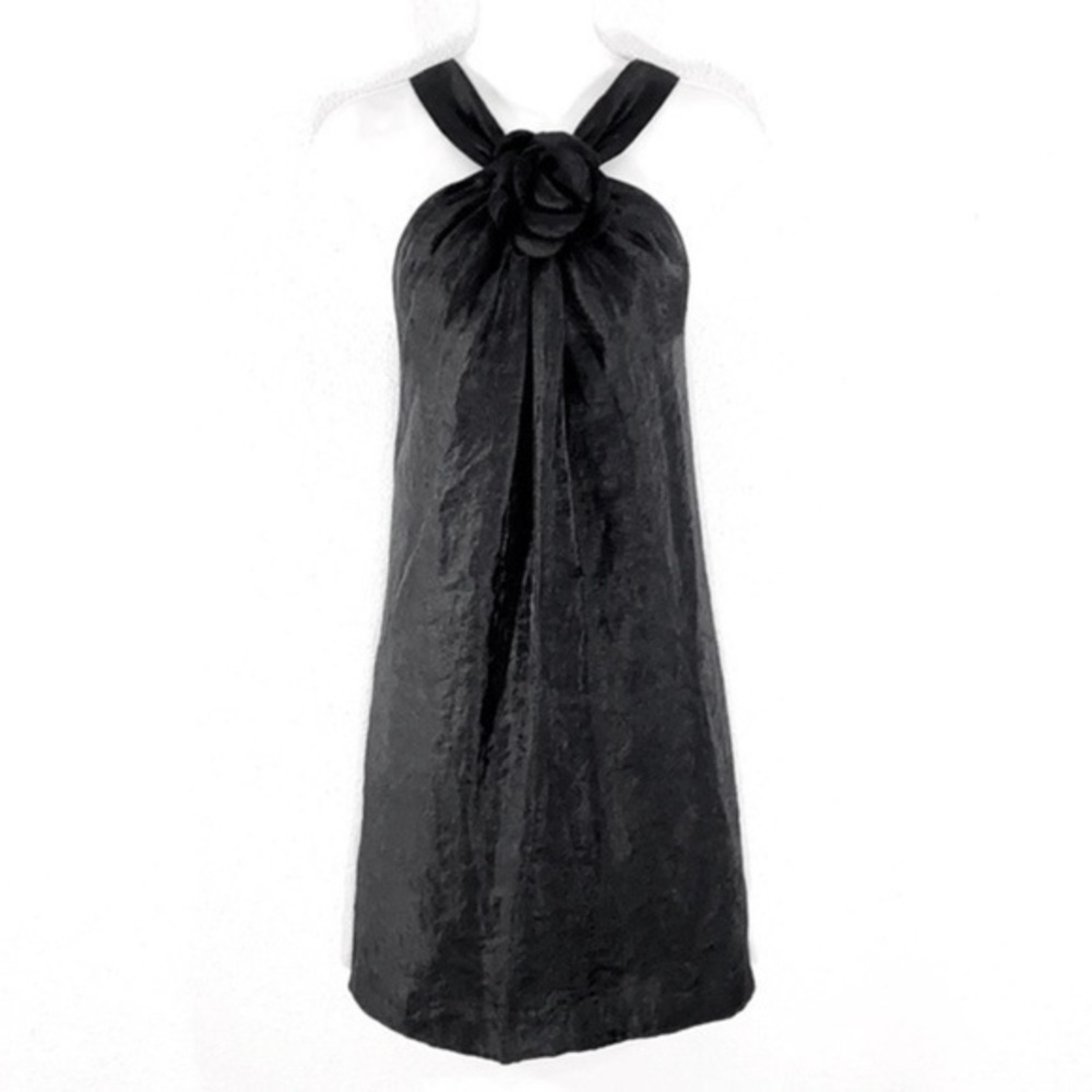 Cache black flower halter shift dress Medium M KK16